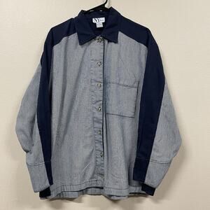 90s Grunge NY Jeans Unisex Vintage Oversized Shirt Jacket Blue Spellout Logo - S